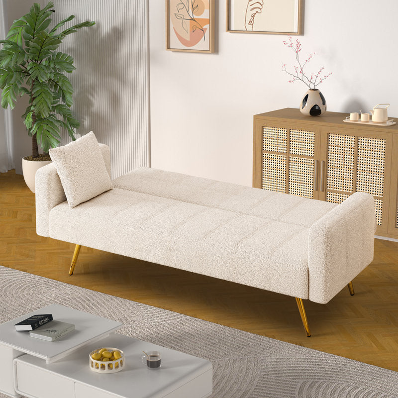 Arrow Boucle Fabric 3 Seater Convertible Sofa Cum Bed In Bright White Colour - Febonic Living