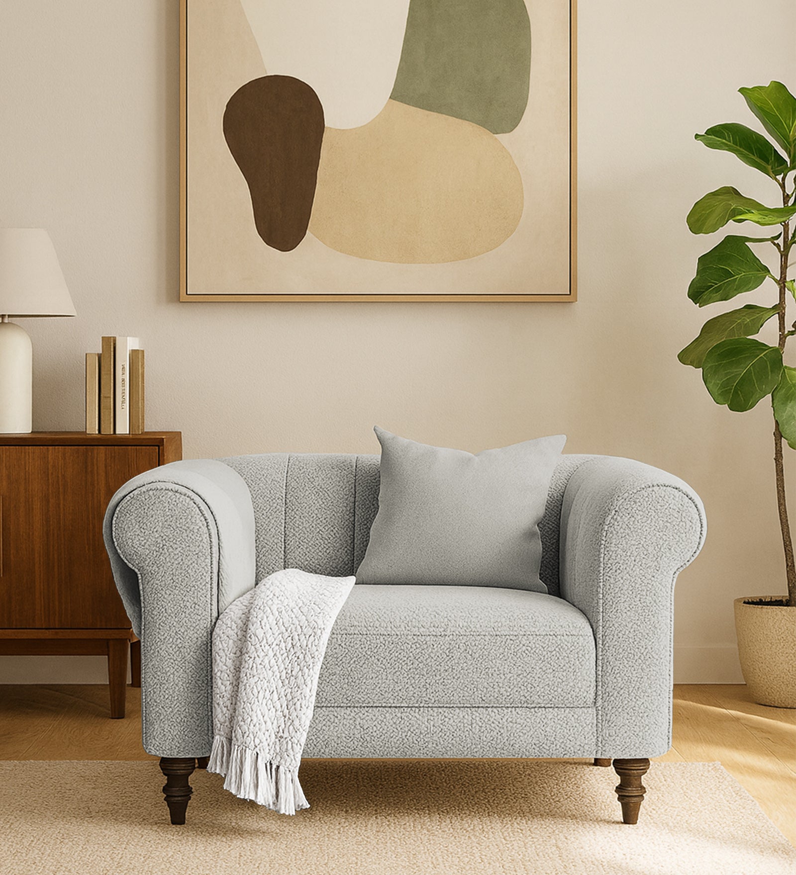 Sahara Fabric 1 Seater Sofa In Bone Beige Colour