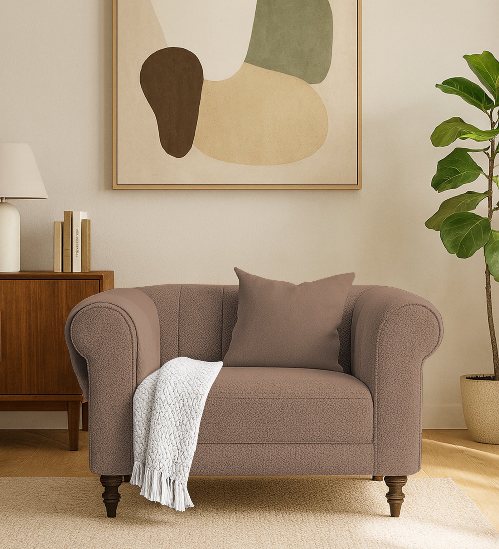 Sahara Fabric 1 Seater Sofa In Earthy Beige Colour