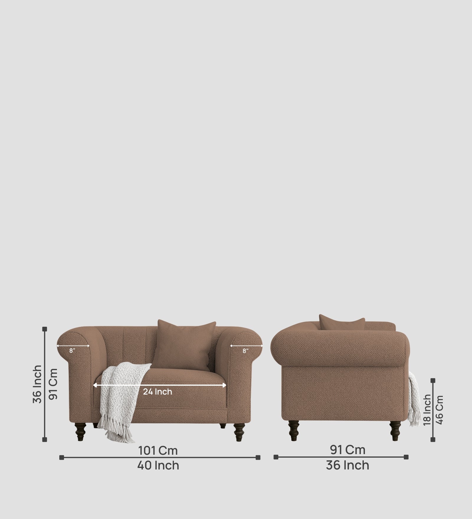 Sahara Fabric 1 Seater Sofa In Earthy Beige Colour