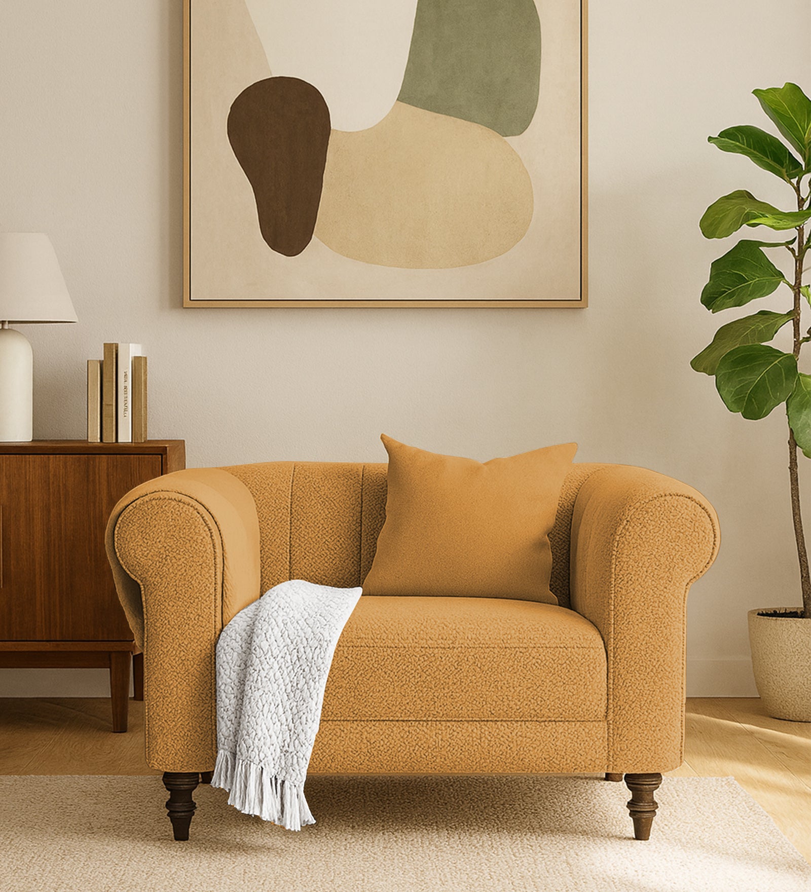 Sahara Fabric 1 Seater Sofa In Lime Yellow Colour