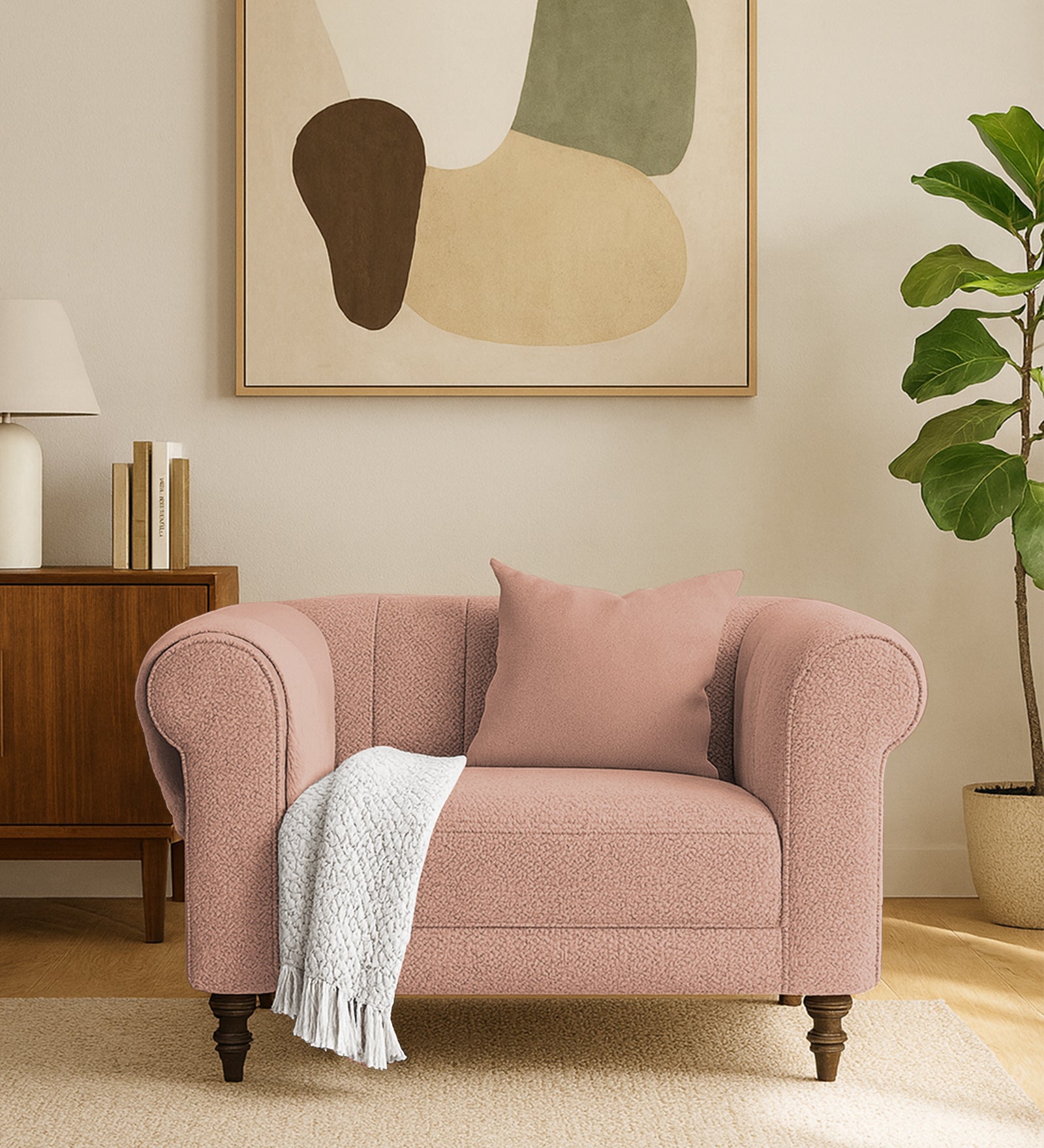 Sahara Fabric 1 Seater Sofa In Maple Pink Colour