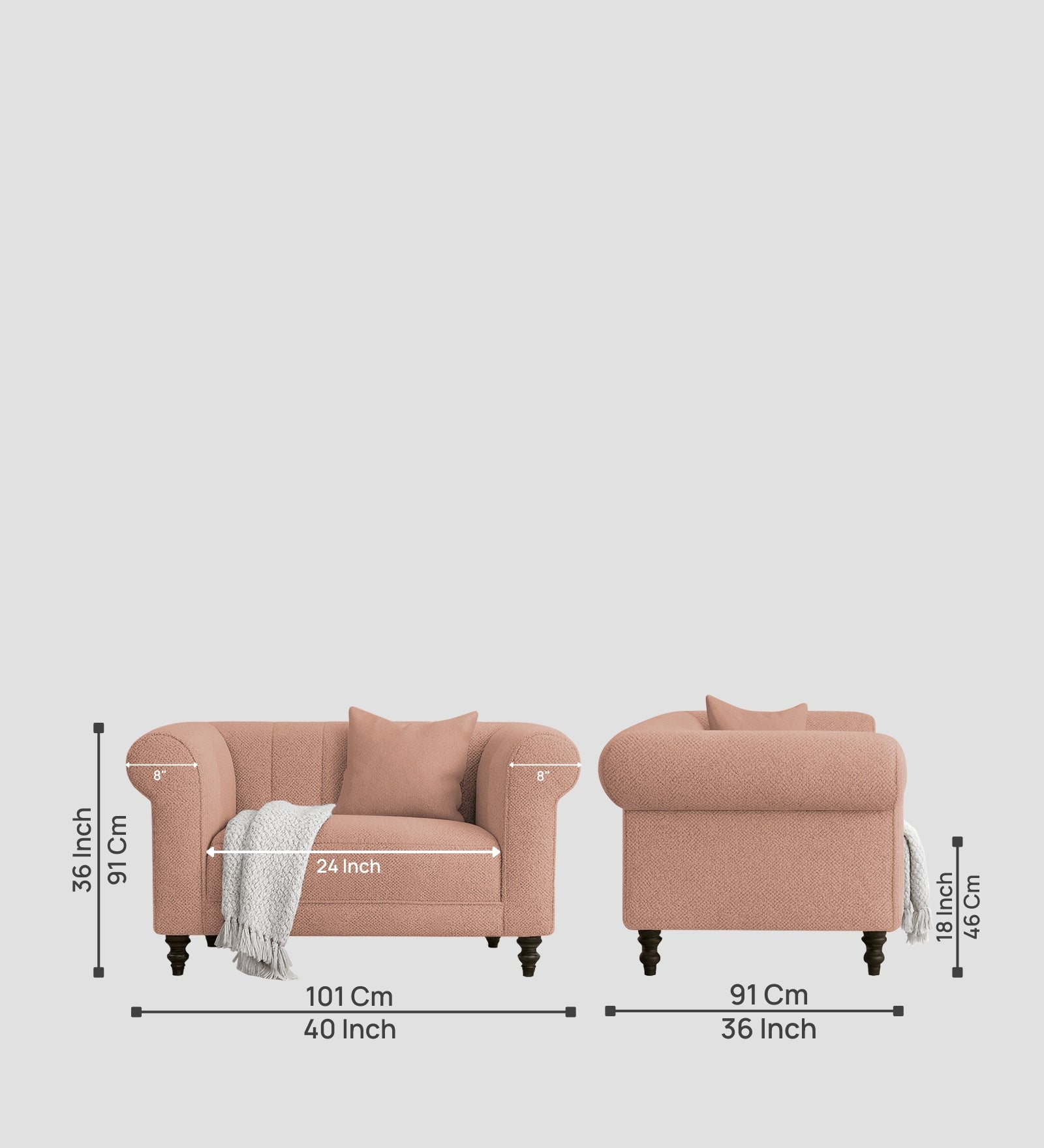 Sahara Fabric 1 Seater Sofa In Maple Pink Colour