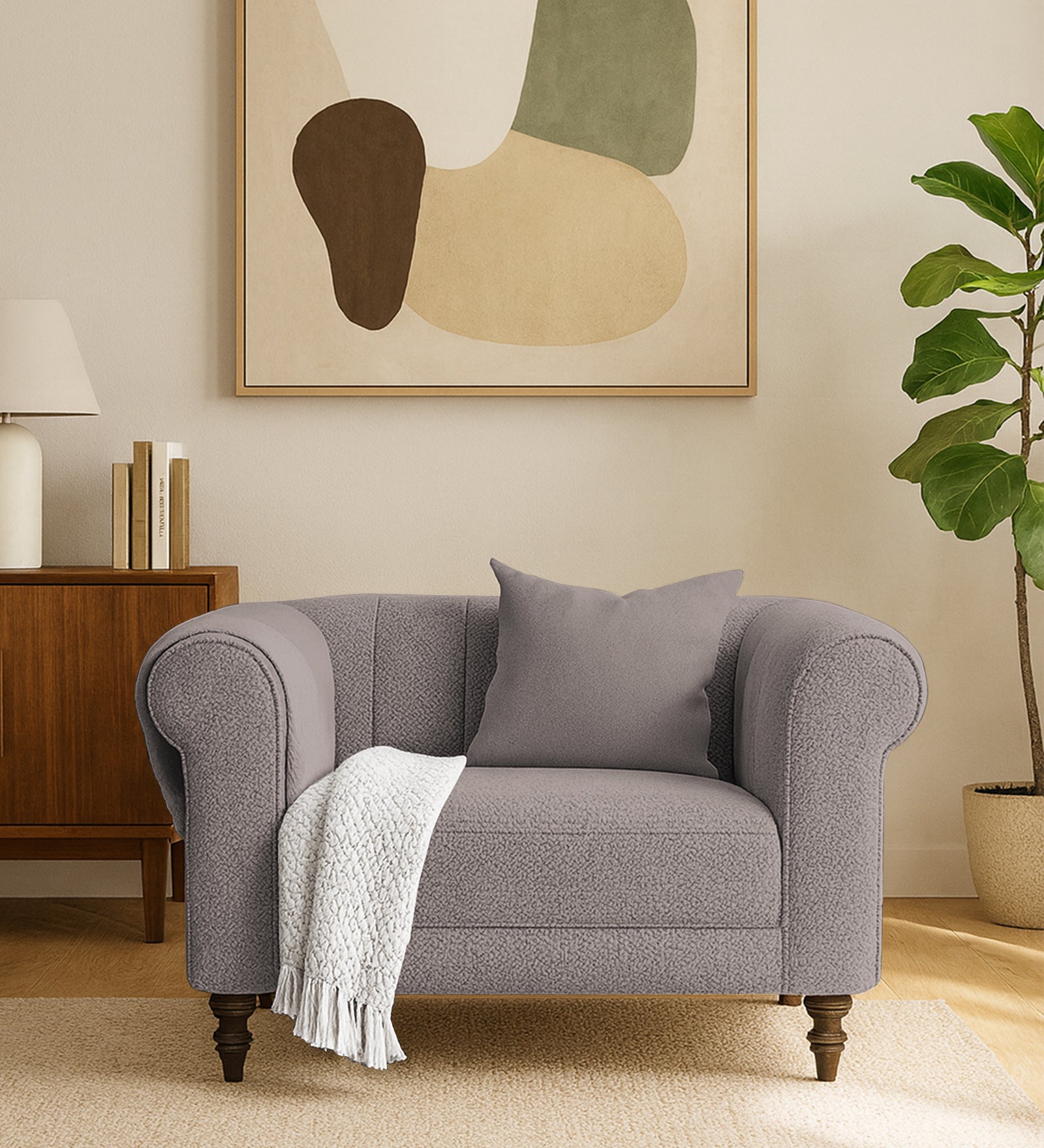Sahara Fabric 1 Seater Sofa In Silk Grey Colour