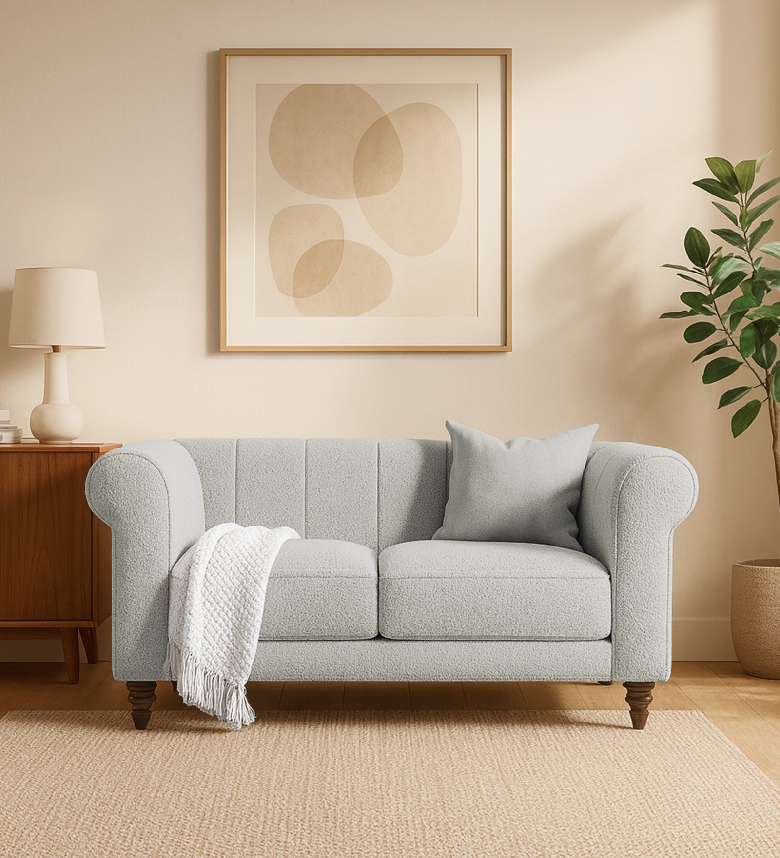Sahara Fabric 2 Seater Sofa In Bone Beige Colour