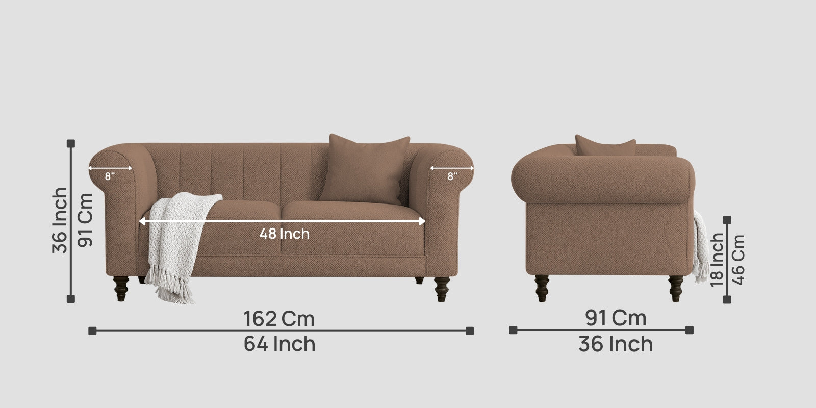Sahara Fabric 2 Seater Sofa In Earthy Beige Colour