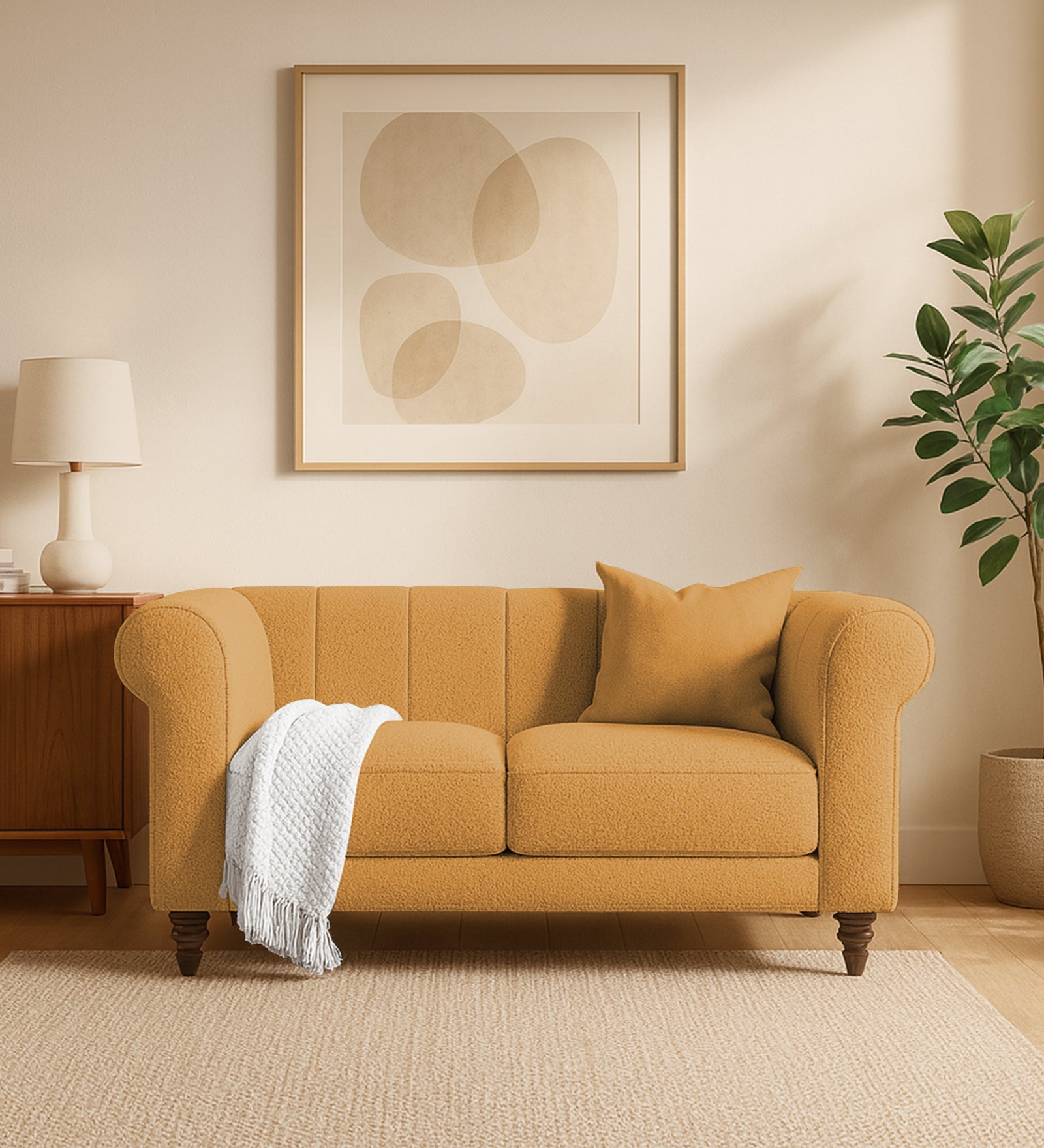Sahara Fabric 2 Seater Sofa In Lime Yellow Colour