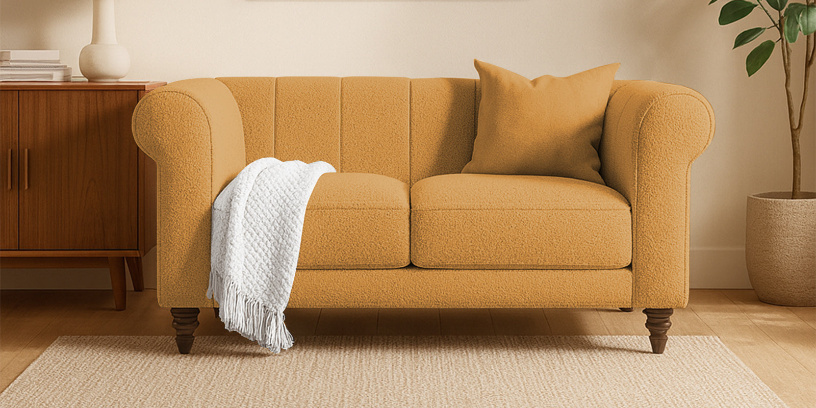 Sahara Fabric 2 Seater Sofa In Lime Yellow Colour