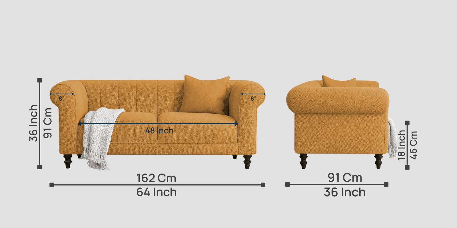 Sahara Fabric 2 Seater Sofa In Lime Yellow Colour