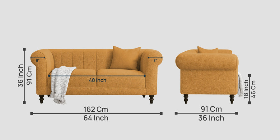 Sahara Fabric 2 Seater Sofa In Lime Yellow Colour - Febonic Living