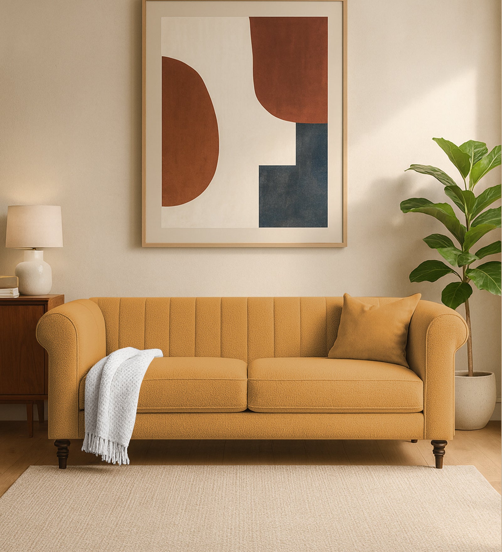 Sahara Fabric 3 Seater Sofa In Lime Yellow Colour