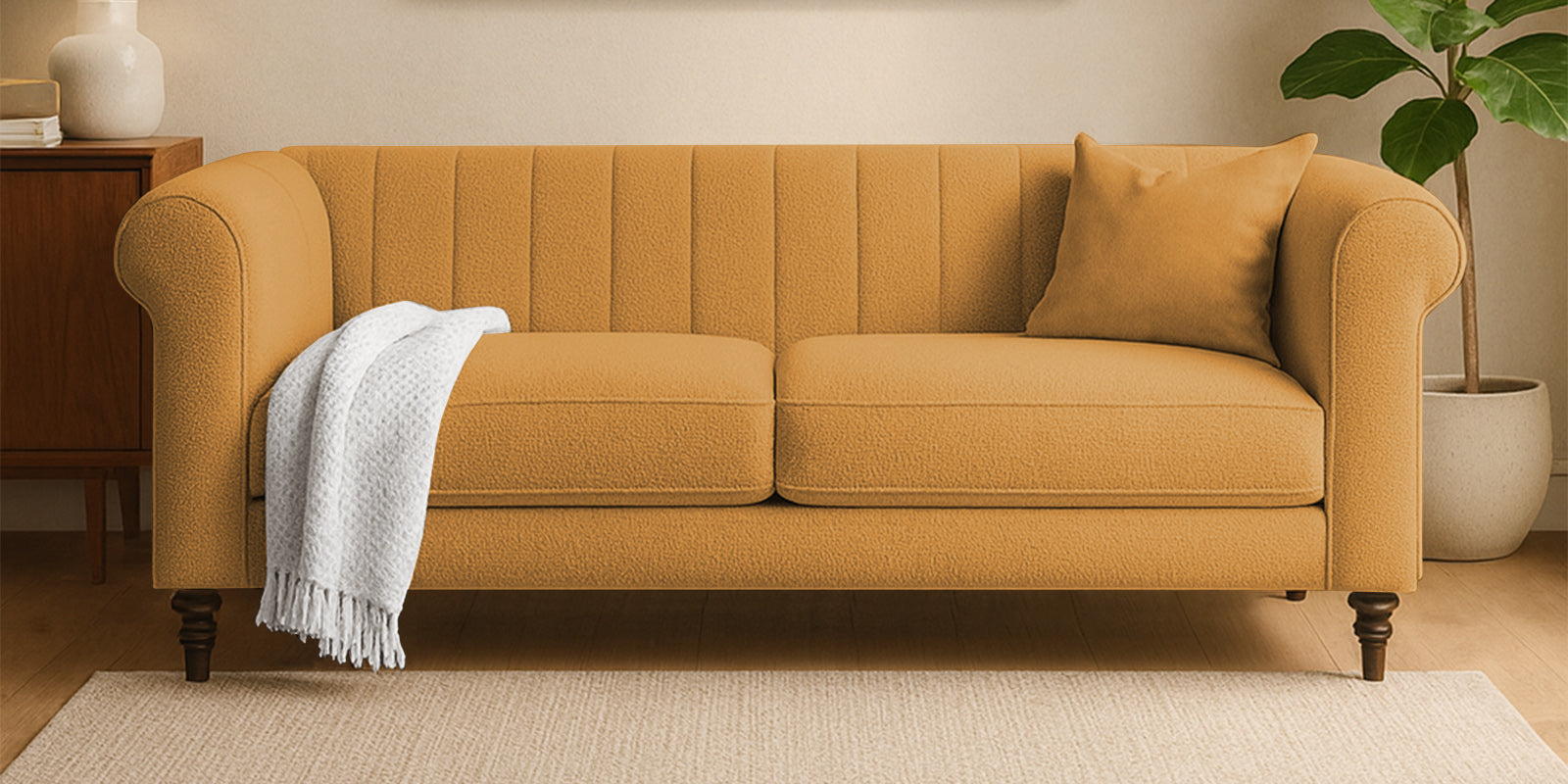 Sahara Fabric 3 Seater Sofa In Lime Yellow Colour