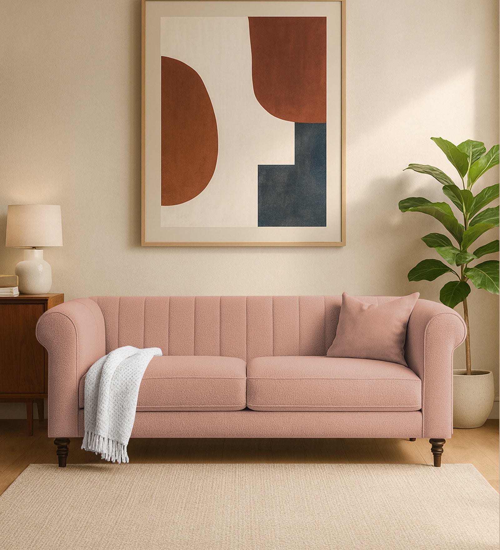 Sahara Fabric 3 Seater Sofa In Maple Pink Colour