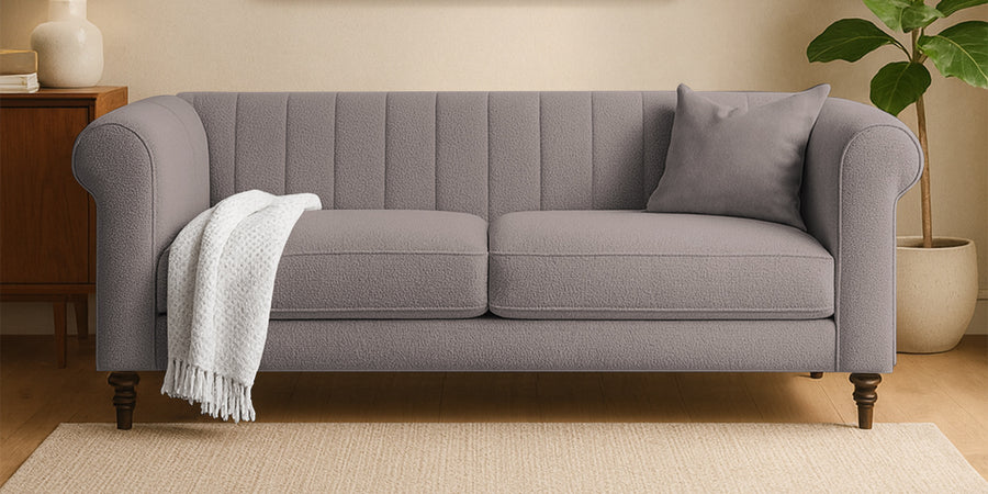 Sahara Fabric 3 Seater Sofa In Silk Grey Colour - Febonic Living