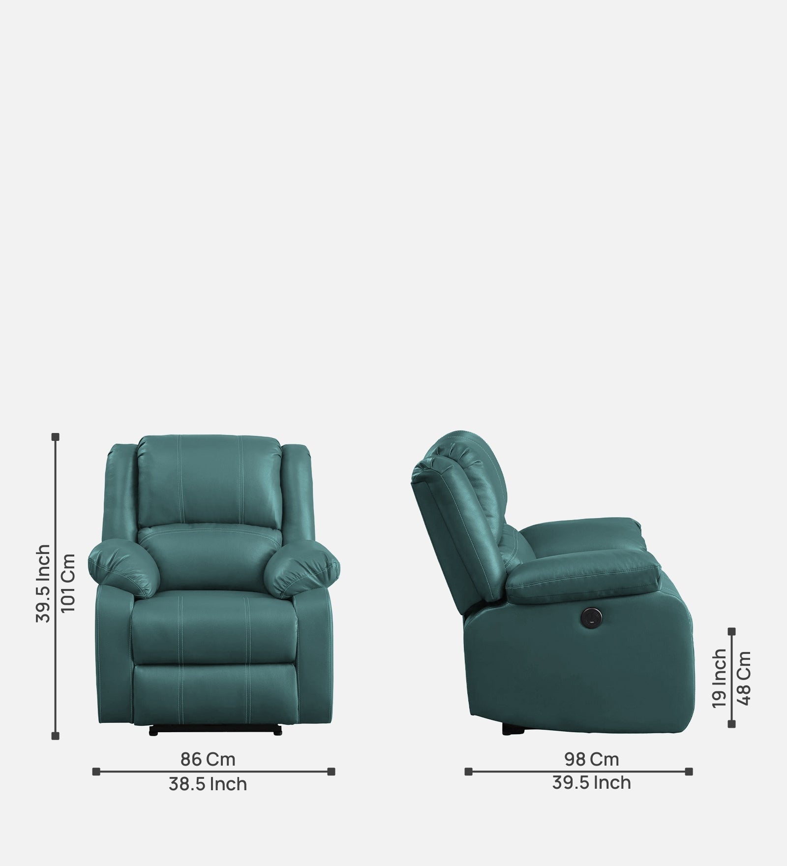 Santo 1 Seater Motorized Leatherette Recliner - Arctic Green - Dimensions by Febonic Living
