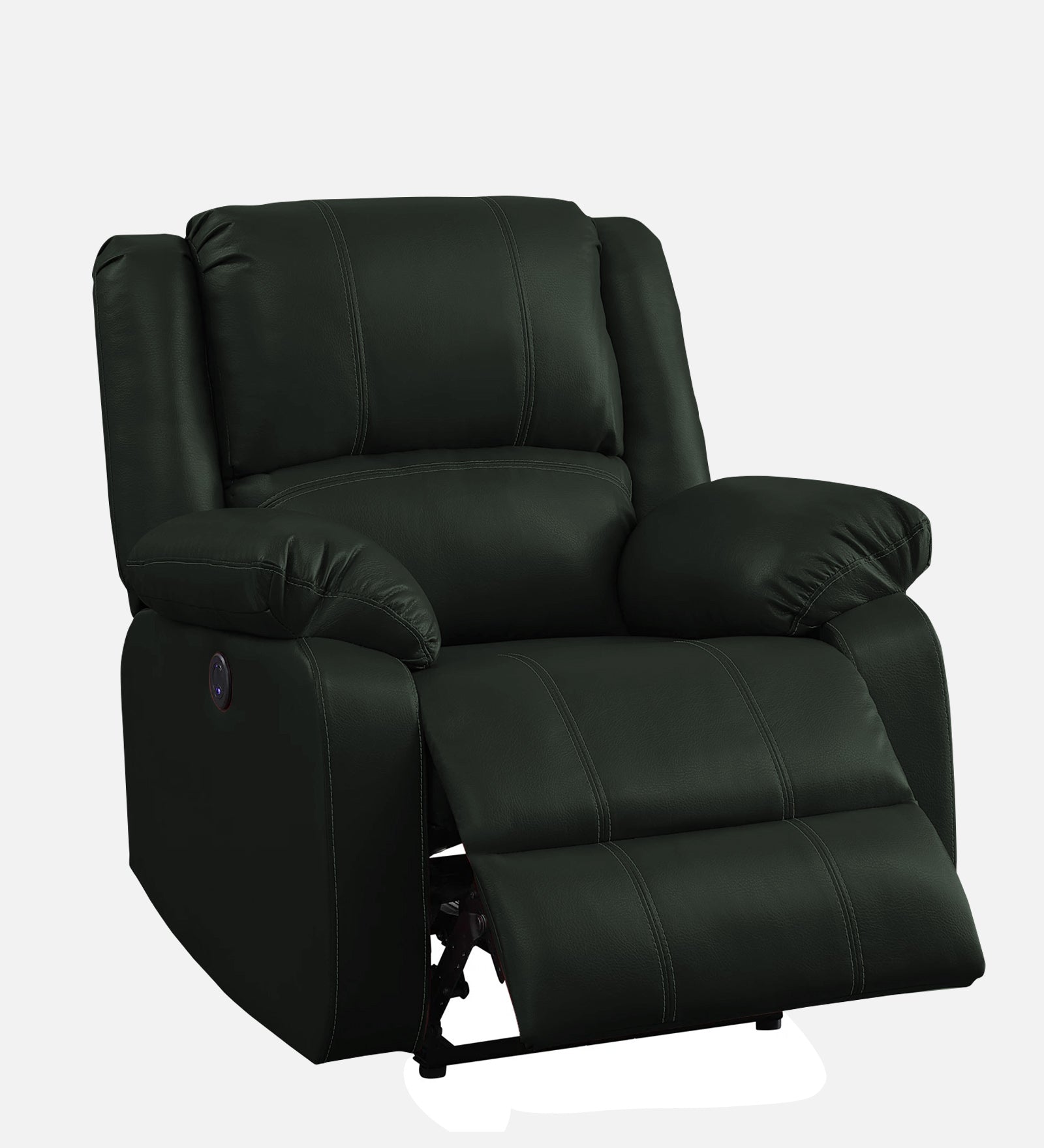Santo 1 Seater Motorized Leatherette Recliner - Dark Green - Side Reclined View by Febonic Living