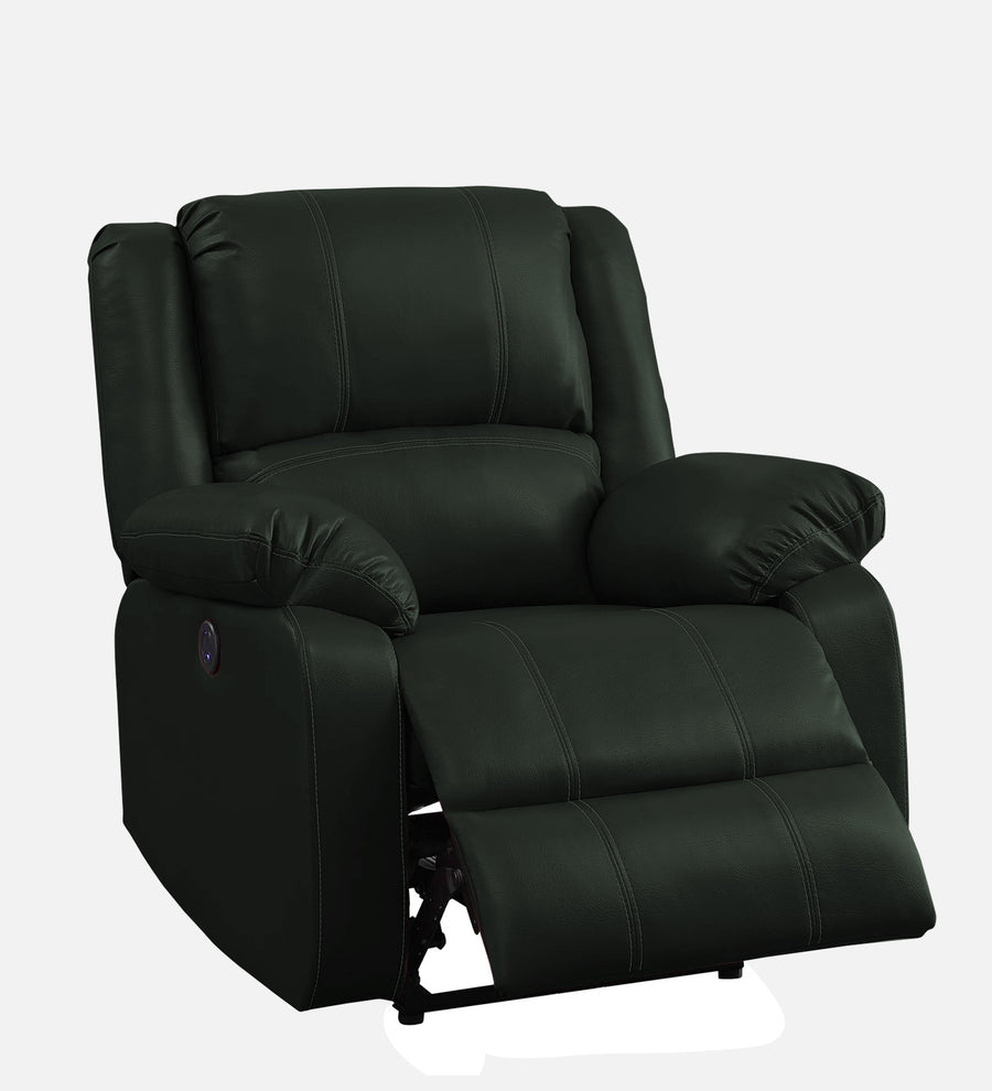 Santo 1 Seater Motorized Leatherette Recliner - Dark Green - Side Reclined View by Febonic Living