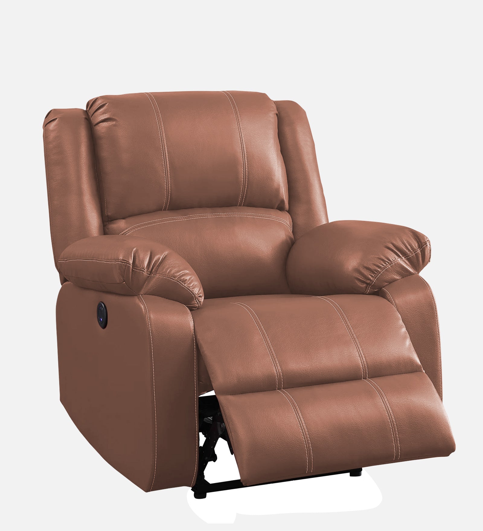 Santo 1 Seater Motorized Leatherette Recliner - Peach Beige - Side Reclined View by Febonic Living