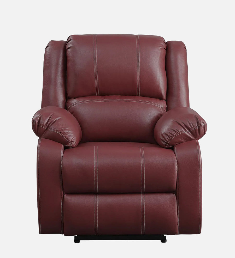 Santo 1 Seater Motorized Leatherette Recliner - Red Maroon - Front View by Febonic Living