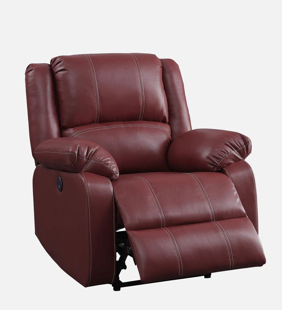 Santo 1 Seater Motorized Leatherette Recliner - Red Maroon - Side Reclined View by Febonic Living