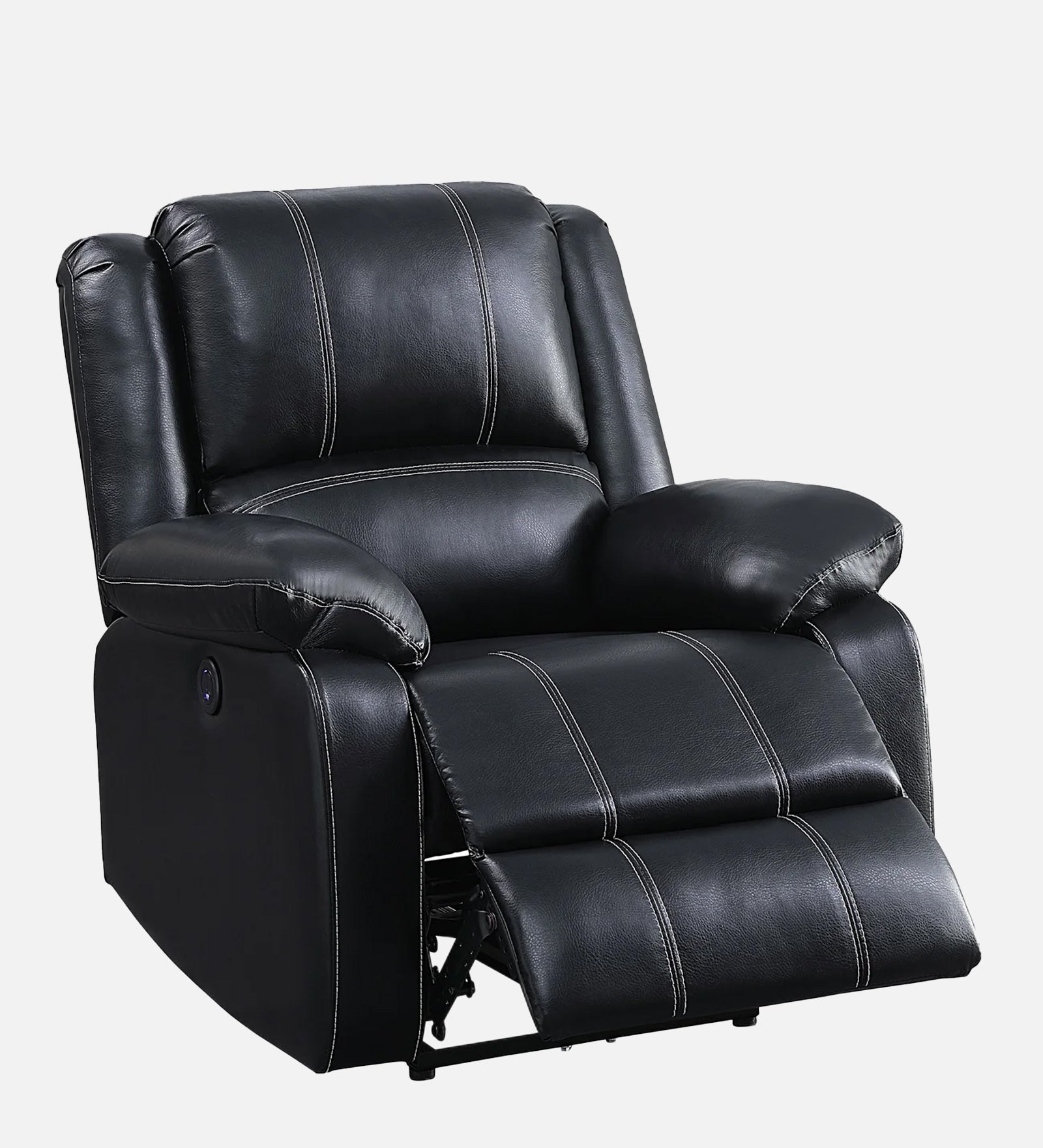Santo 1 Seater Motorized Leatherette Recliner - Zed Black - Side Reclined View by Febonic Living