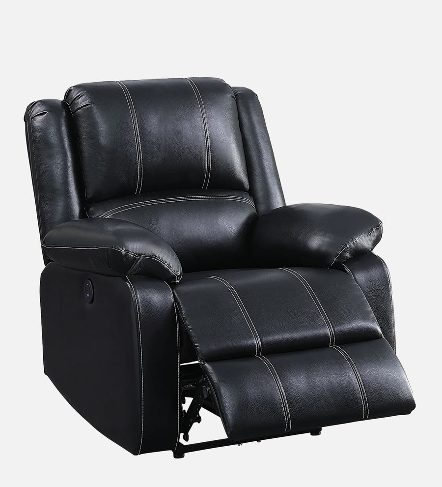 Santo 1 Seater Motorized Leatherette Recliner - Zed Black - Side Reclined View by Febonic Living