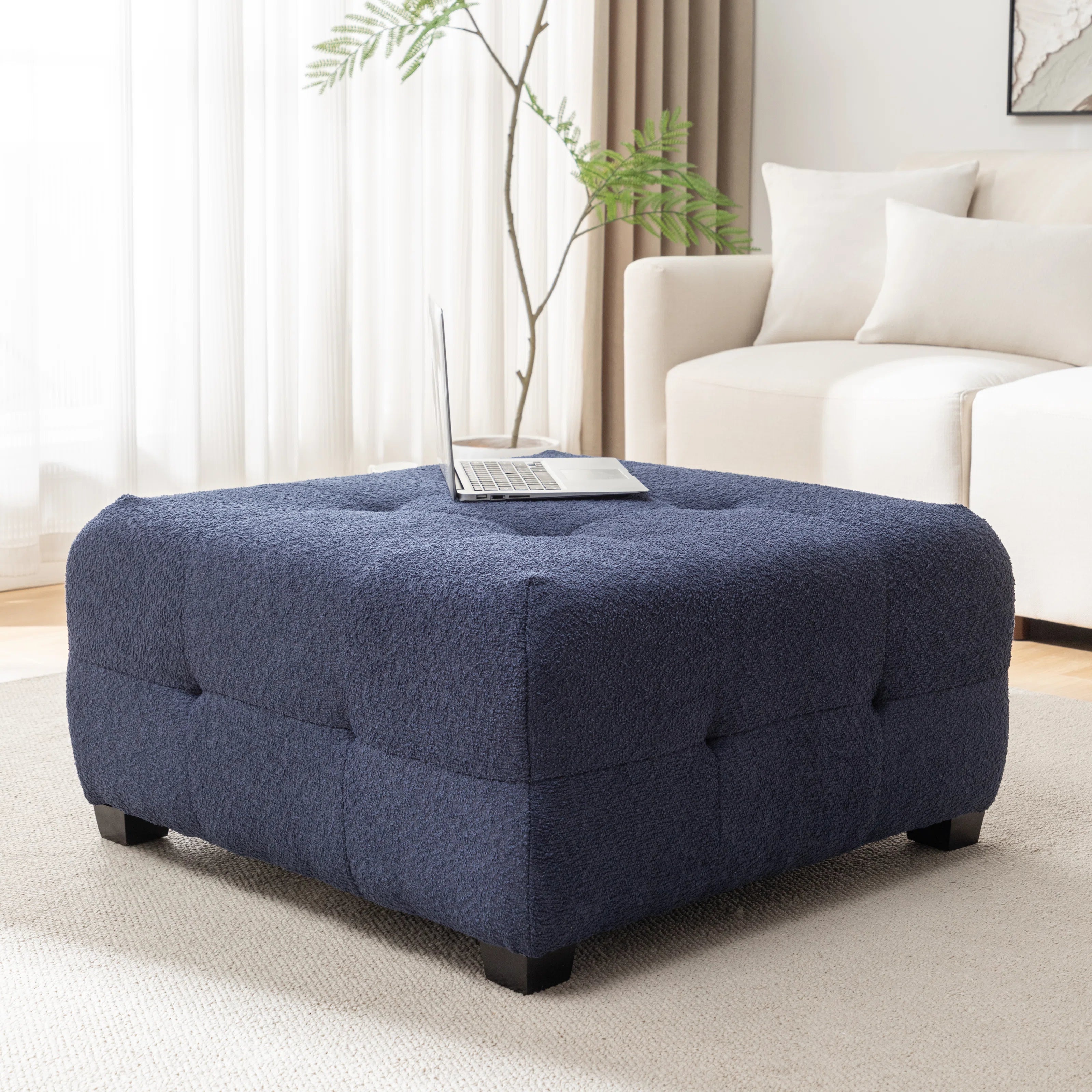 Sapra Boucle Fabric Ottoman In Classic Blue Colour