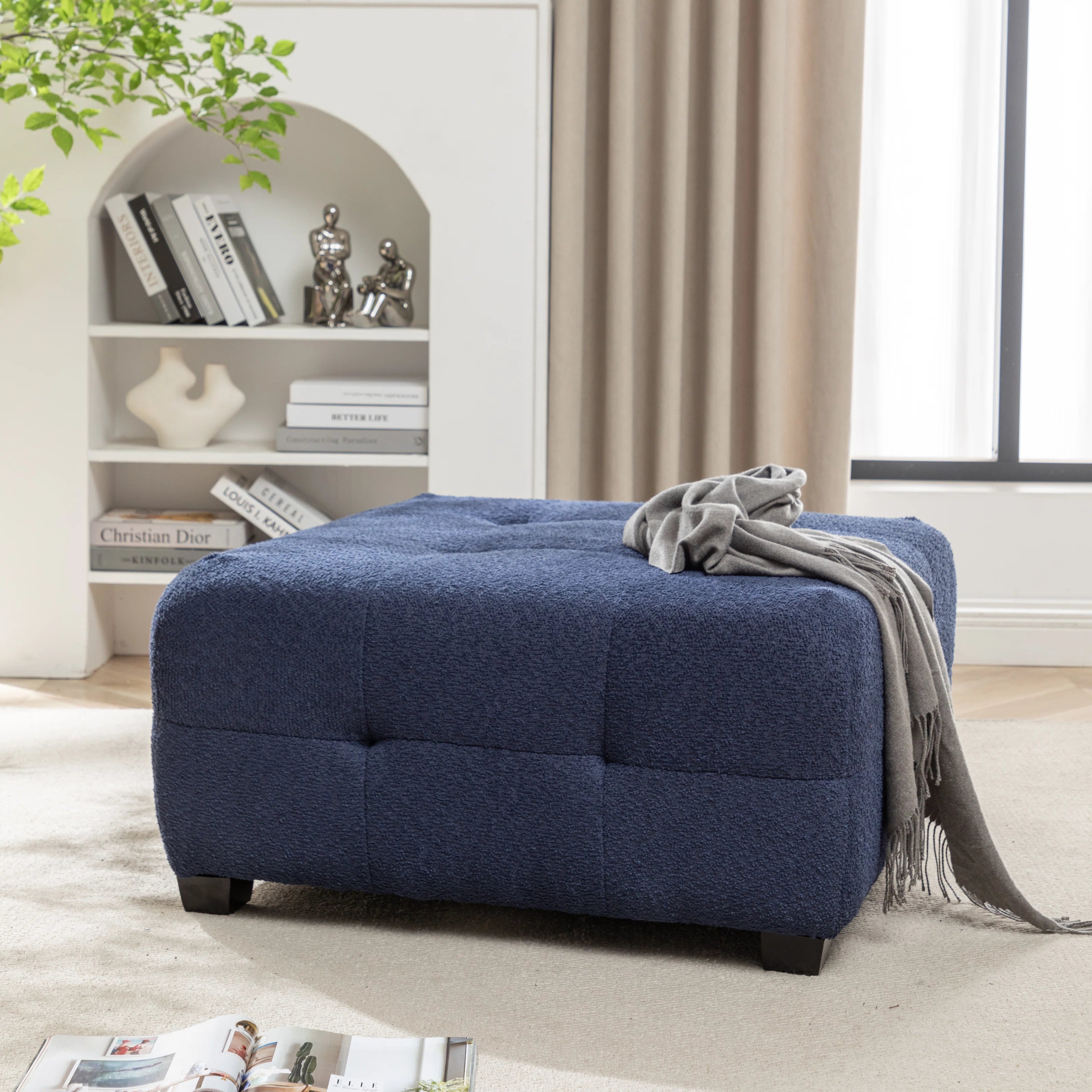 Sapra Boucle Fabric Ottoman In Classic Blue Colour