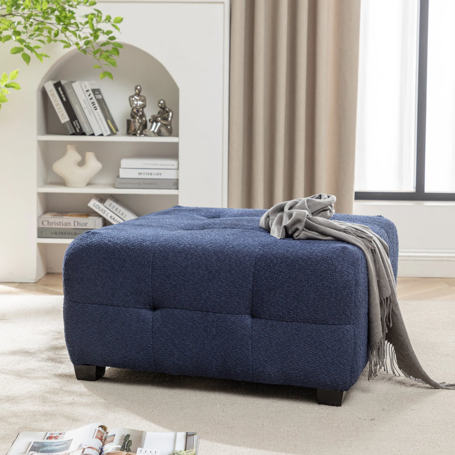 Sapra Boucle Fabric Ottoman In Classic Blue Colour - Febonic Living
