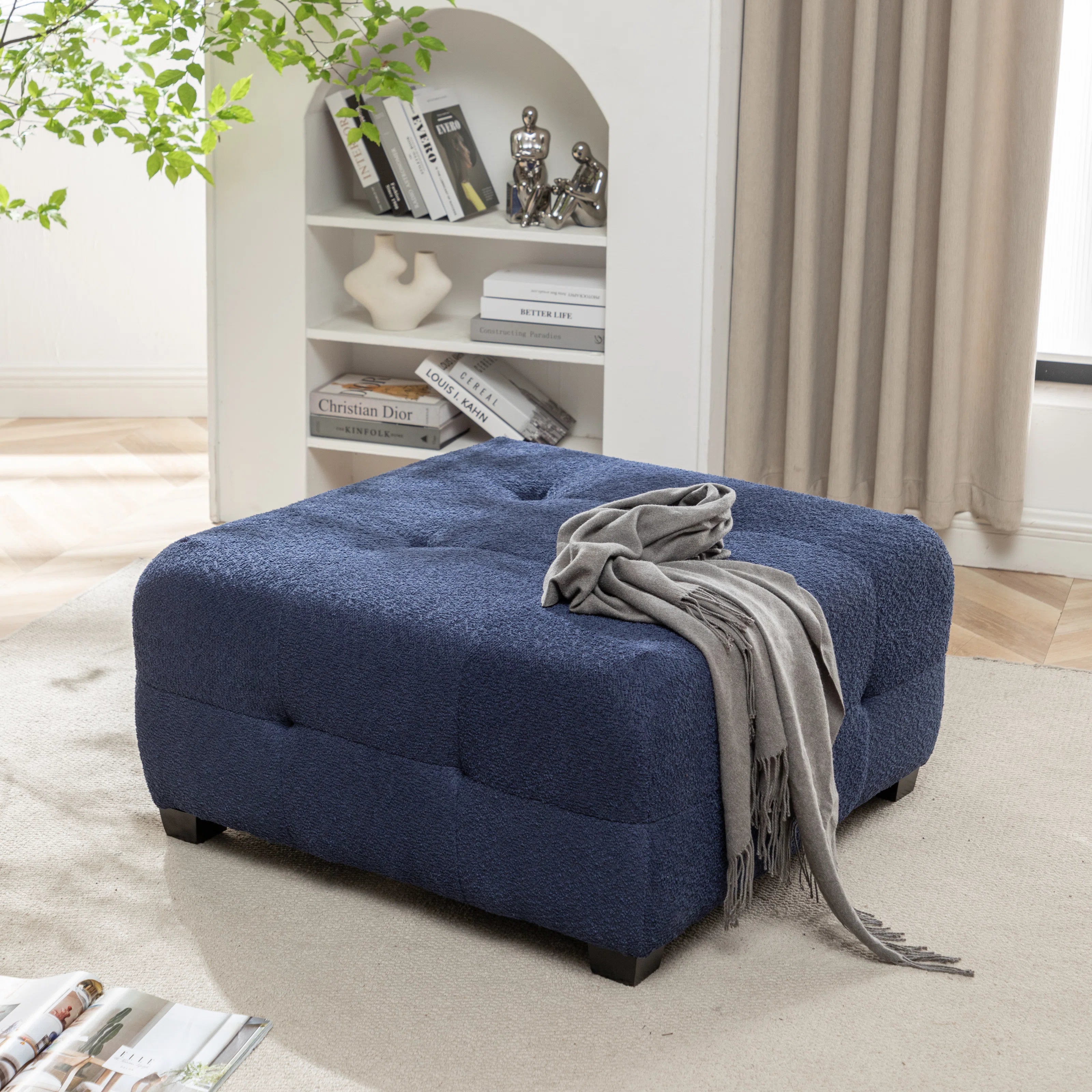 Sapra Boucle Fabric Ottoman In Classic Blue Colour