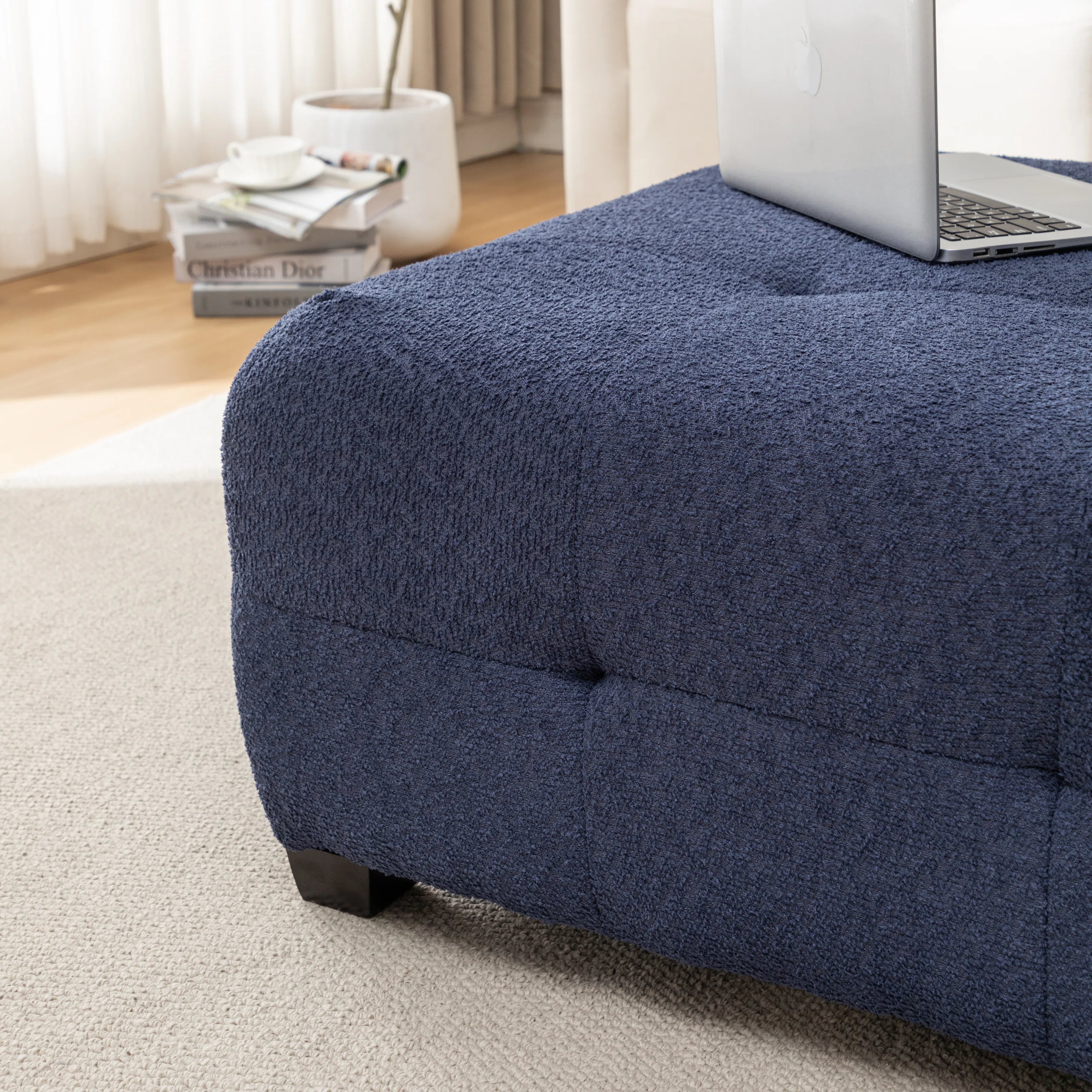 Sapra Boucle Fabric Ottoman In Classic Blue Colour