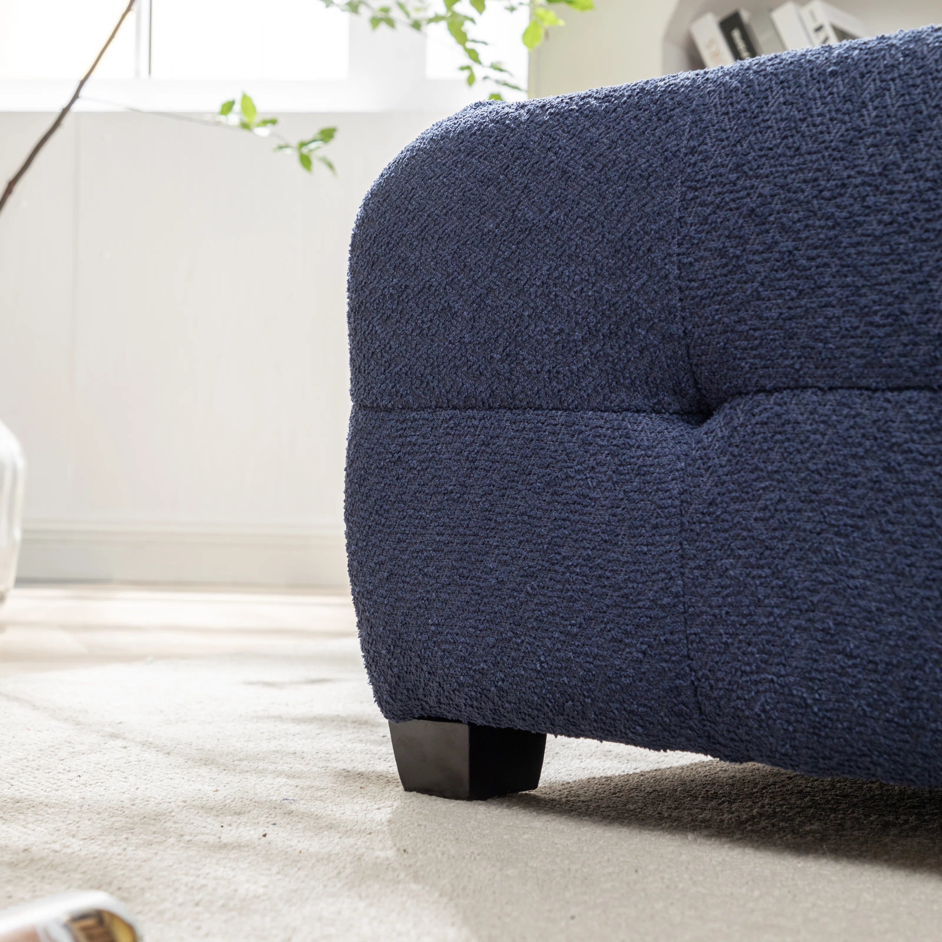 Sapra Boucle Fabric Ottoman In Classic Blue Colour