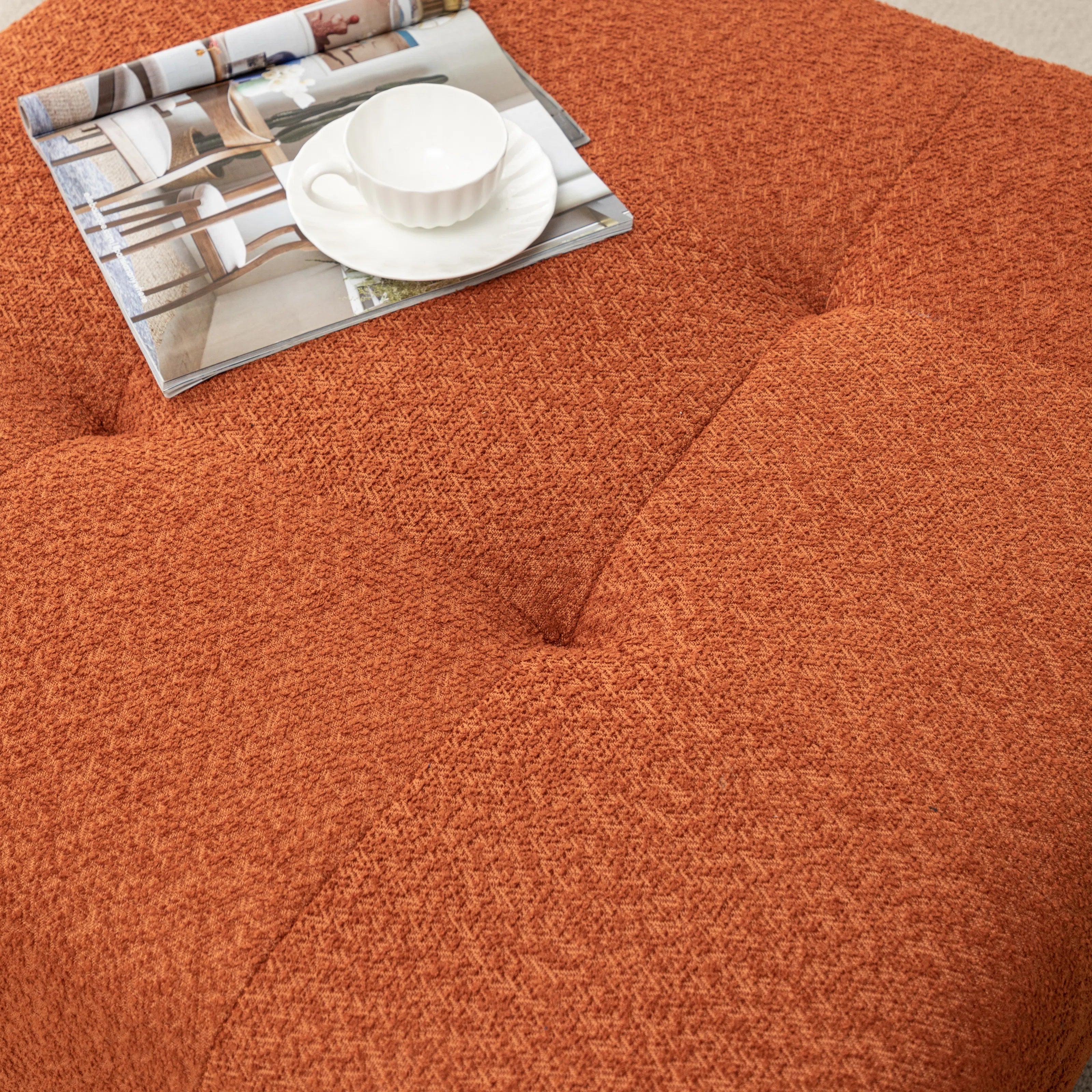 Sapra Boucle Fabric Ottoman In Light Orange Colour