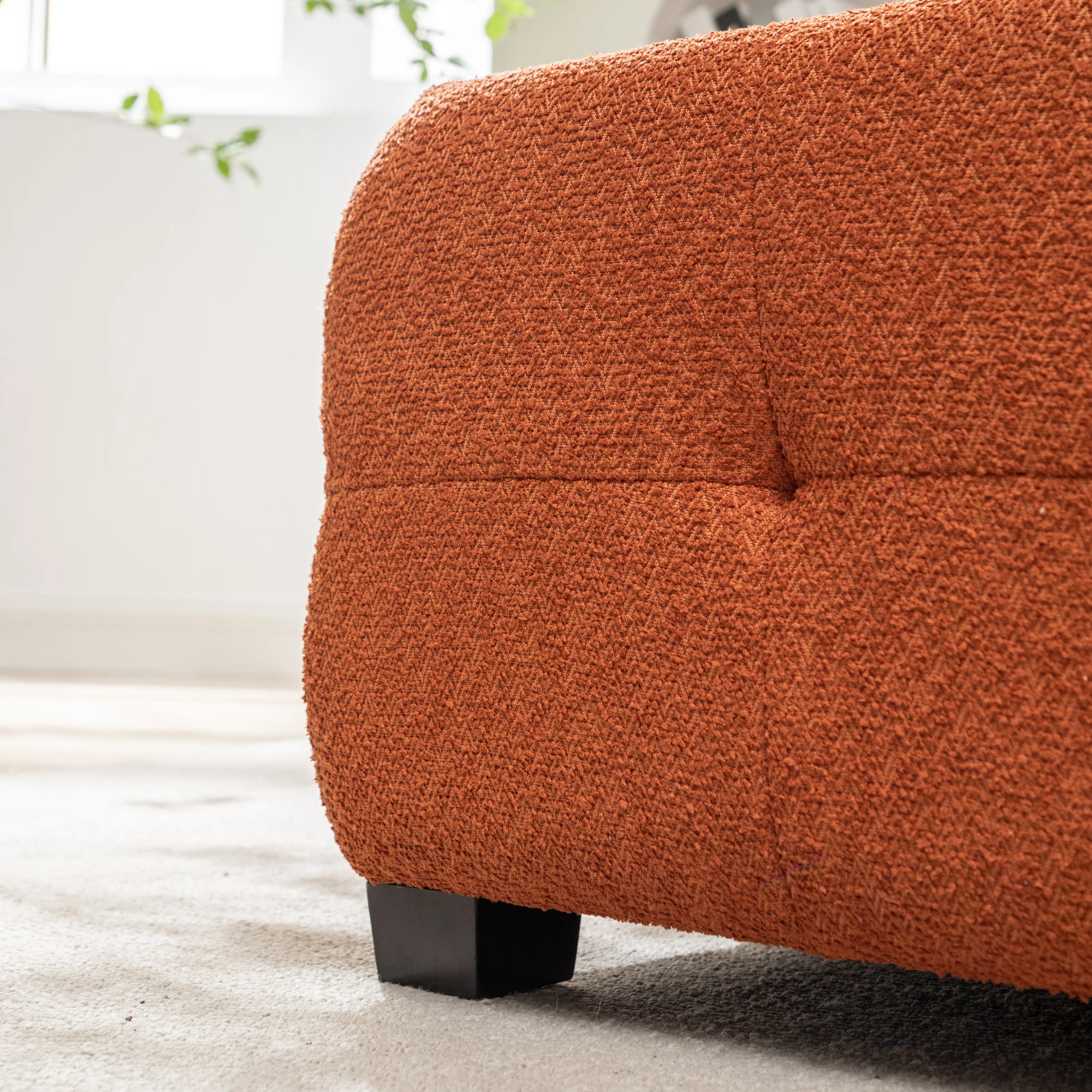 Sapra Boucle Fabric Ottoman In Light Orange Colour
