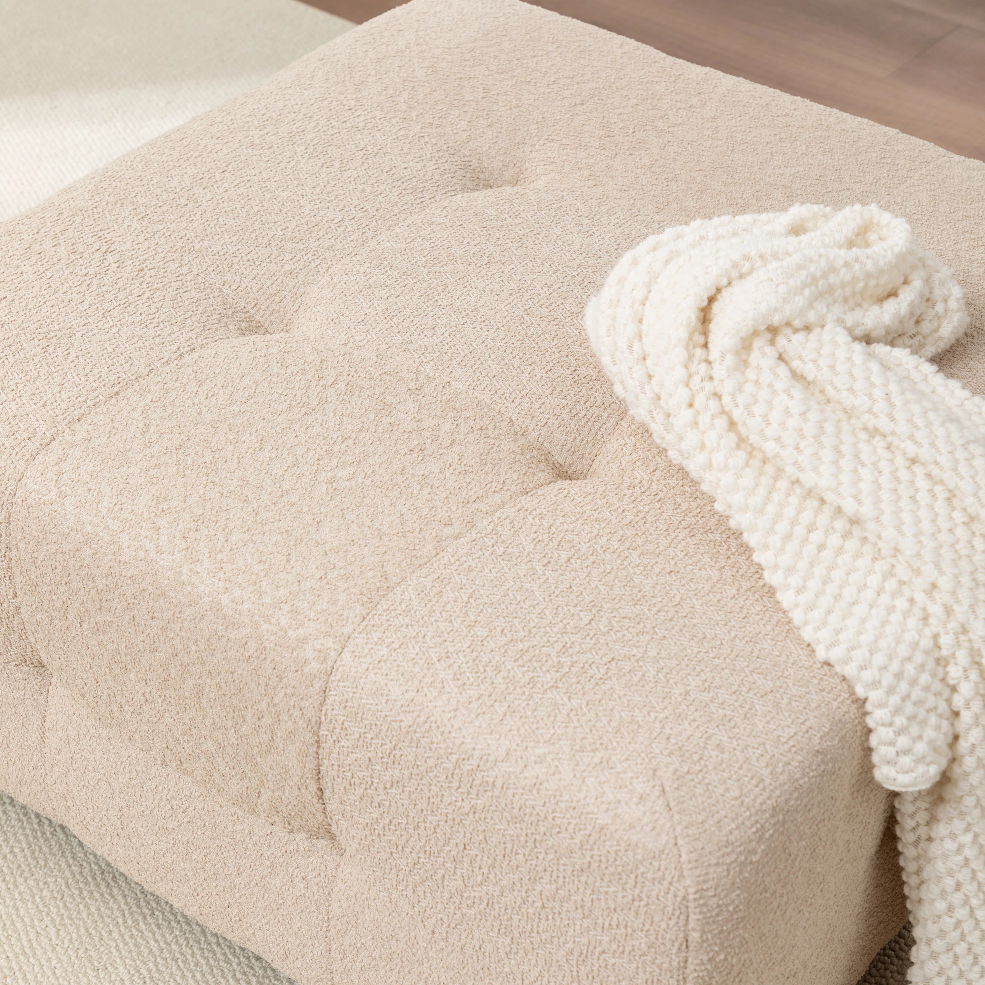 Sapra Boucle Fabric Ottoman In Shell White Colour