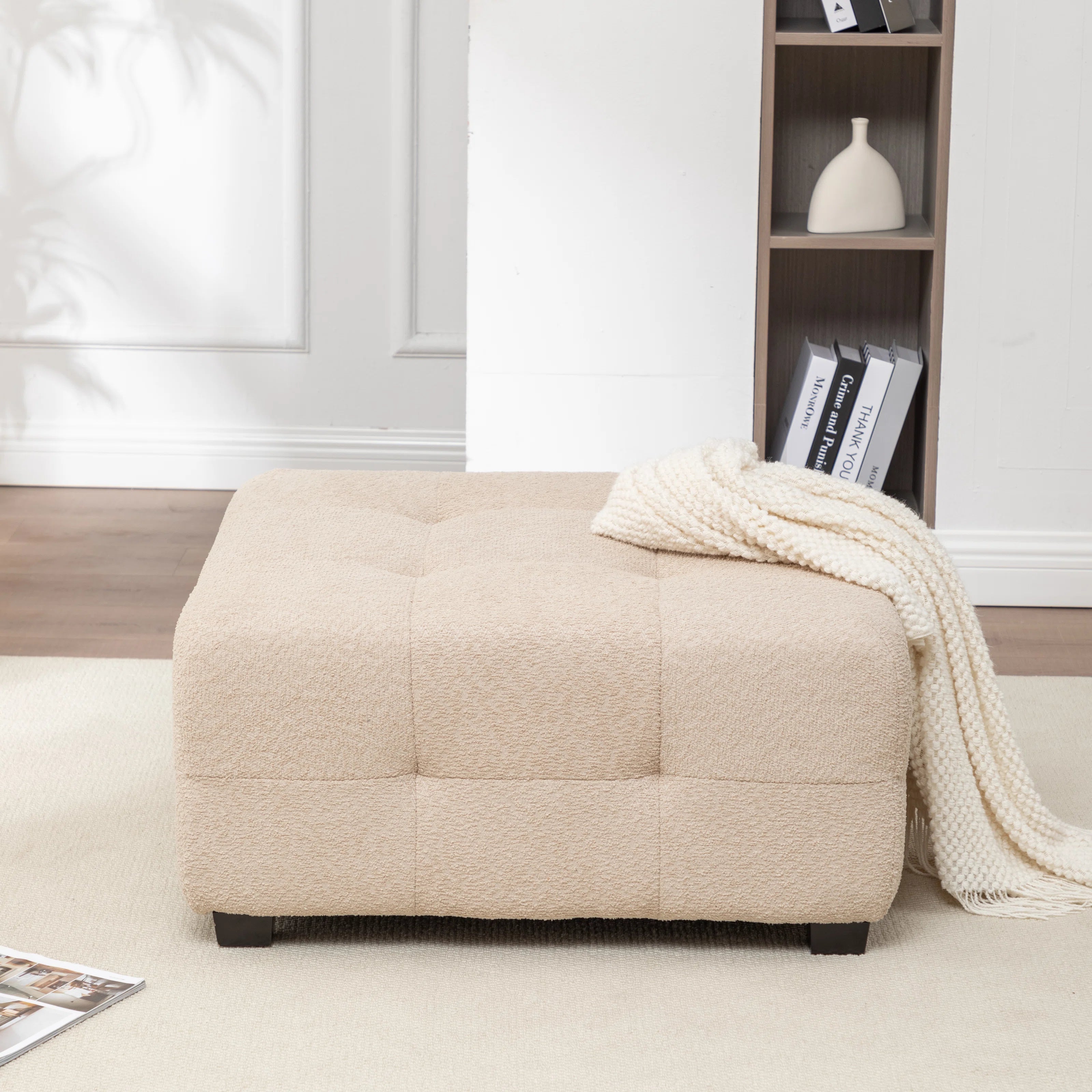 Sapra Boucle Fabric Ottoman In Shell White Colour