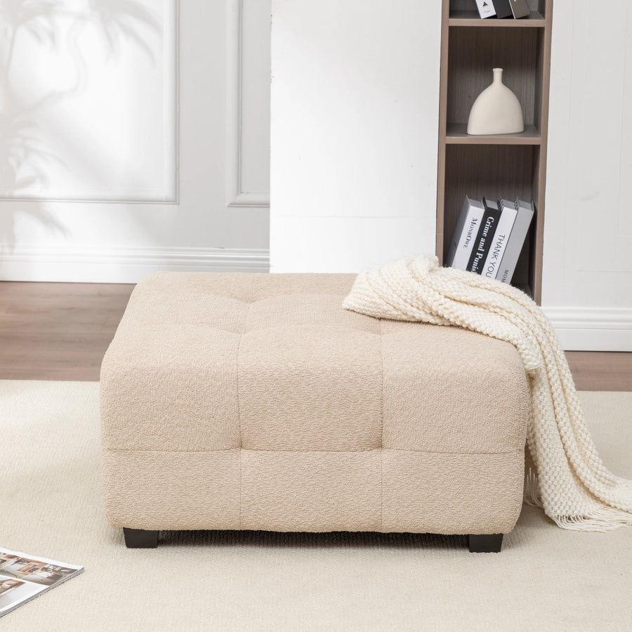 Sapra Boucle Fabric Ottoman In Shell White Colour - Febonic Living