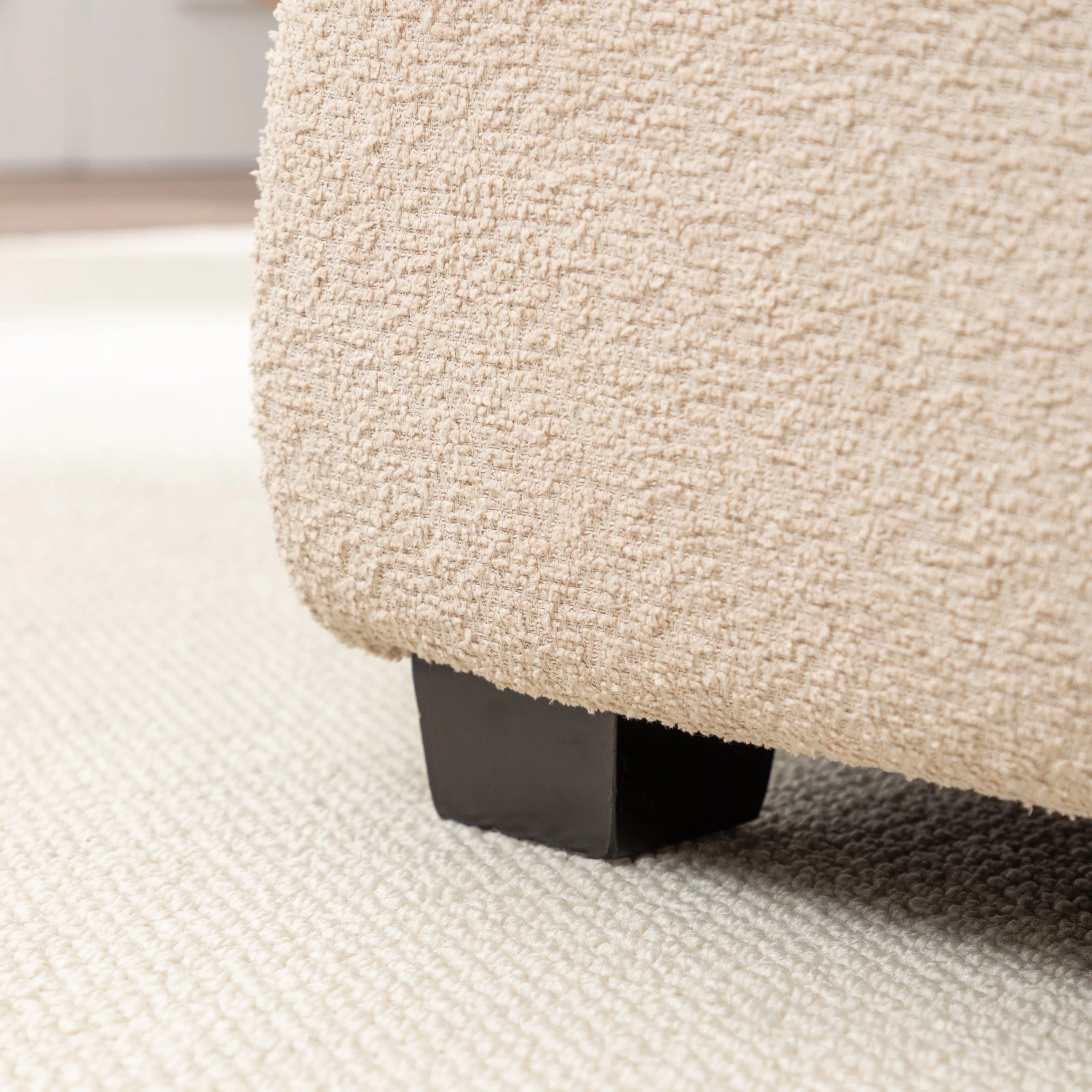Sapra Boucle Fabric Ottoman In Shell White Colour