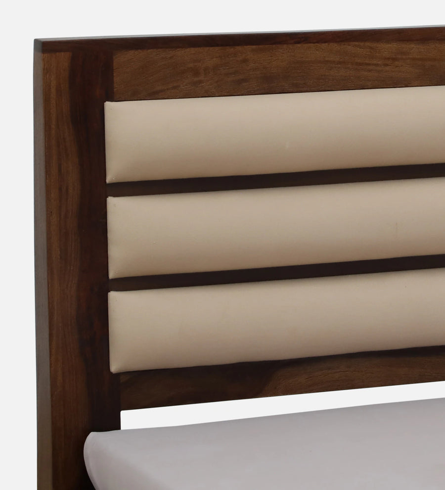 Mejun Sheesham Wood Queen Size Bed In Provincial Teak Finish With Padded Headboard Hydraulic Storage - Febonic Living