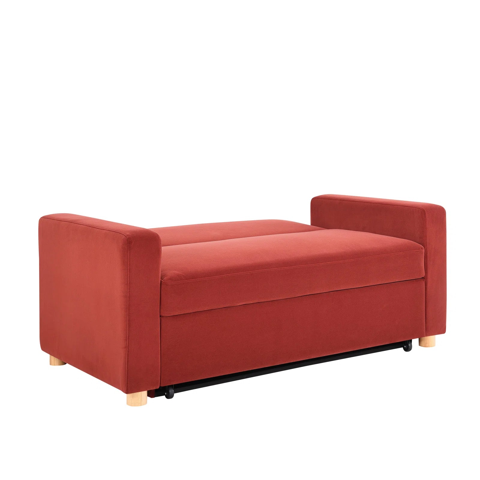 Tavo Velvet 2 Seater Pull Out Sofa Cum Bed In Ox Blood Maroon Colour