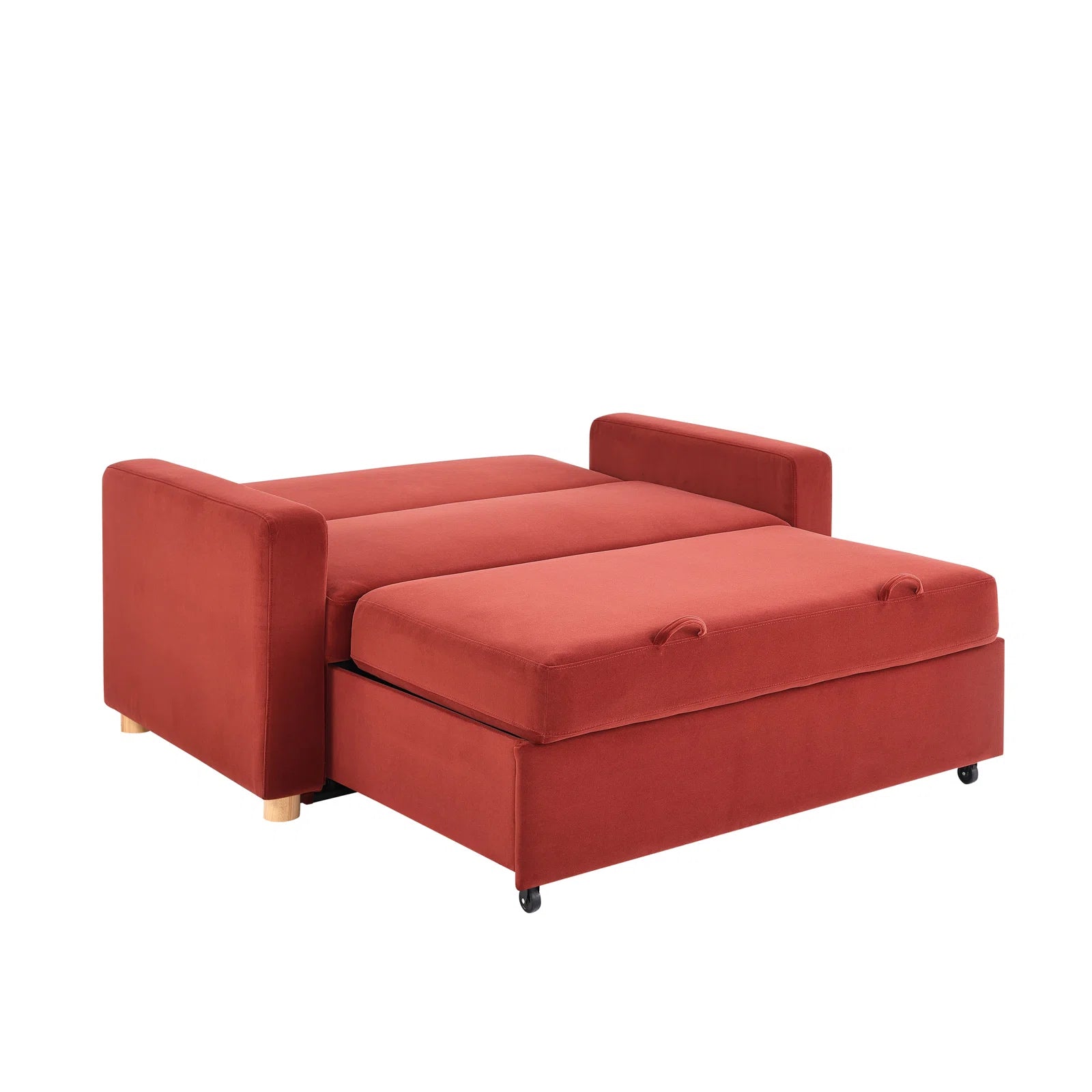 Tavo Velvet 2 Seater Pull Out Sofa Cum Bed In Ox Blood Maroon Colour