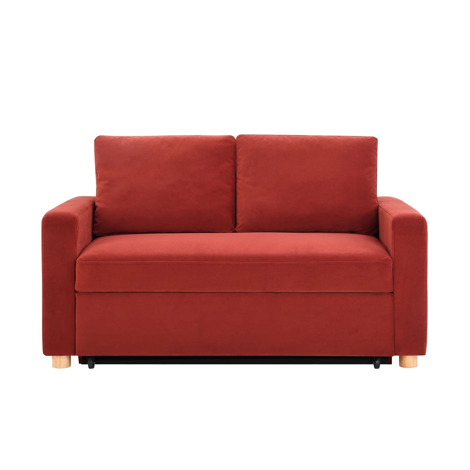 Tavo Velvet 2 Seater Pull Out Sofa Cum Bed In Ox Blood Maroon Colour
