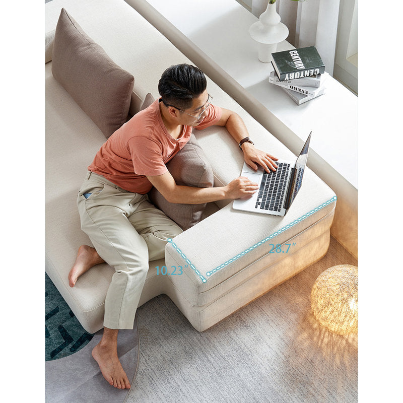 Ranko Velvet 3 Seater Foldable Sofa Bed In Warm White Colour - Febonic Living