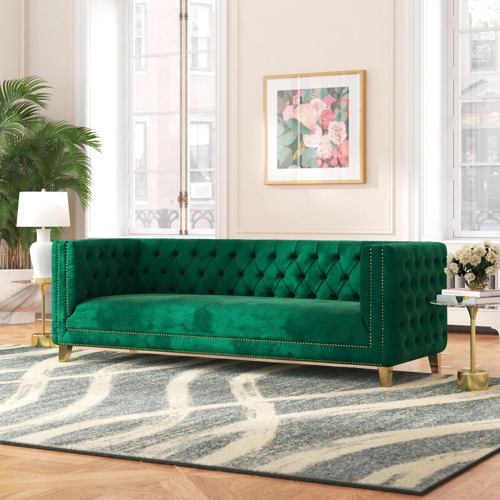 Sickle Velvet 3 Seater Sofa In Amazon Green Colour