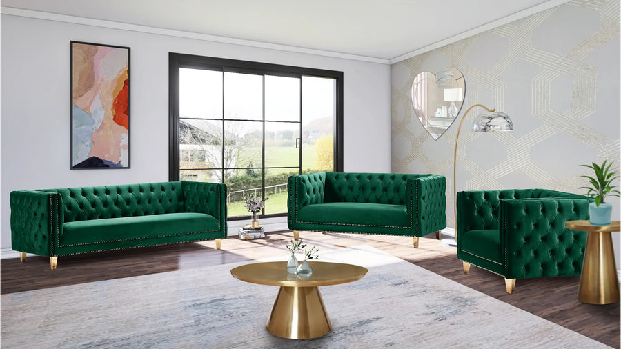 Sickle Velvet 3 Seater Sofa In Amazon Green Colour - Febonic Living