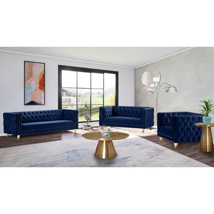 Sickle Velvet 3 Seater Sofa In Imperial Blue Colour