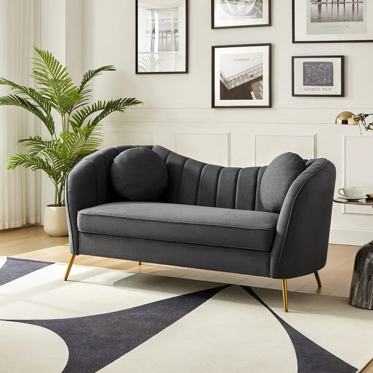 Sidewell Fabric 2 Seater Sofa In Charcoal Grey Colour