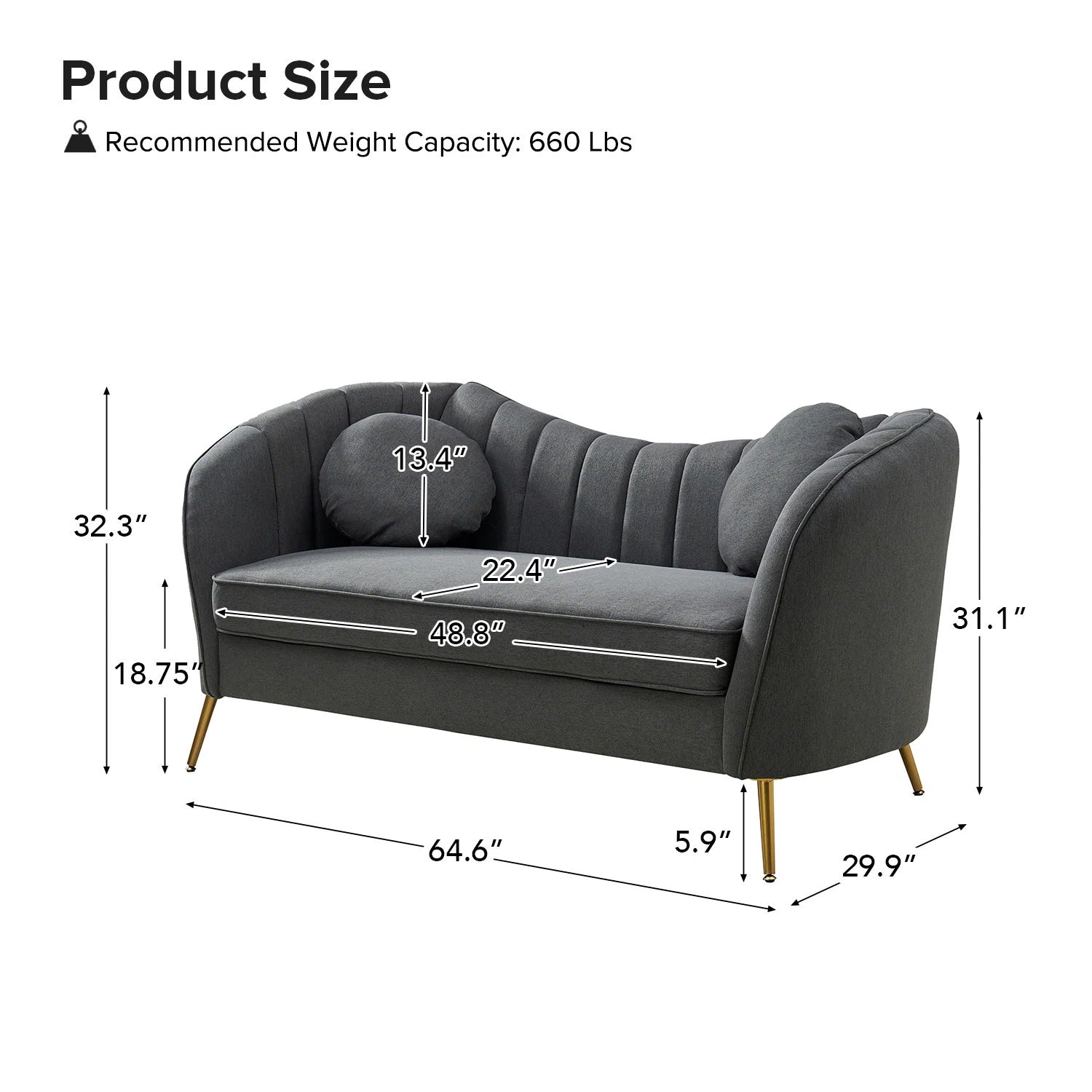 Sidewell Fabric 2 Seater Sofa In Charcoal Grey Colour