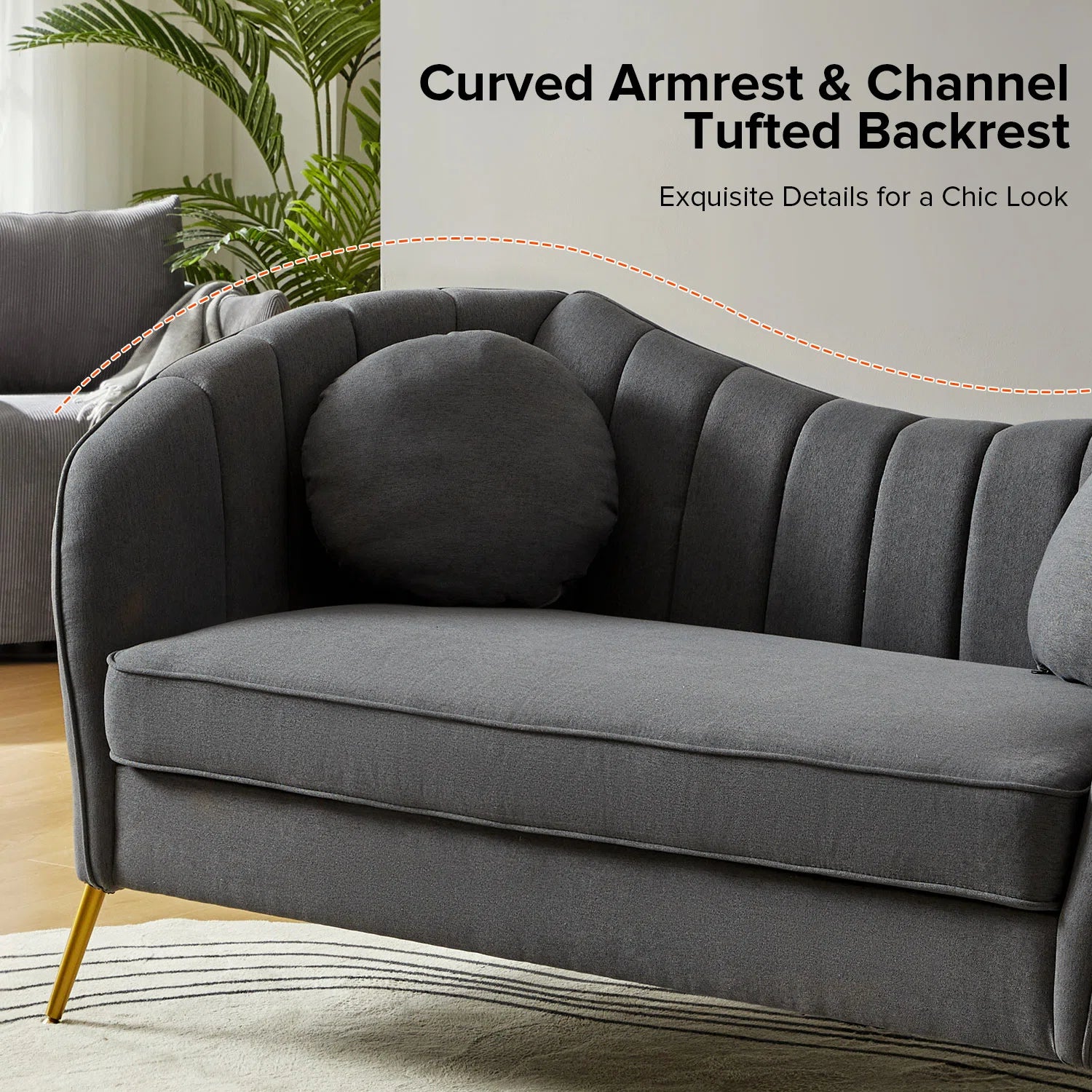 Sidewell Fabric 2 Seater Sofa In Charcoal Grey Colour