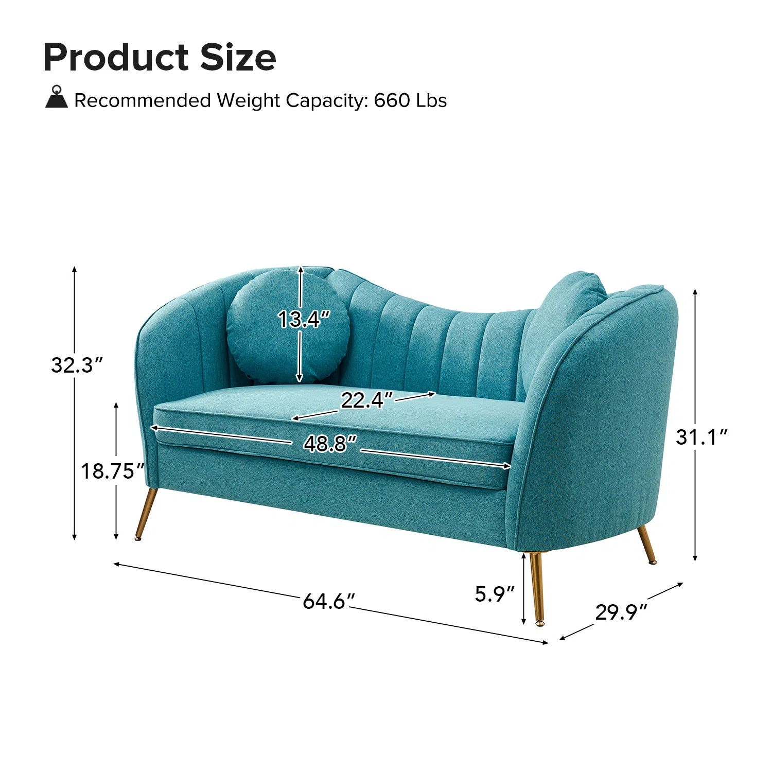 Sidewell Fabric 2 Seater Sofa In Sea Green Colour